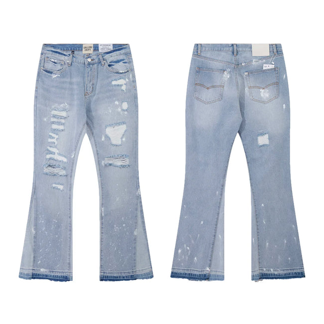Gallery Dept Light‑Wash Ripped Paint‑Speck Flare Jeans Hover Image