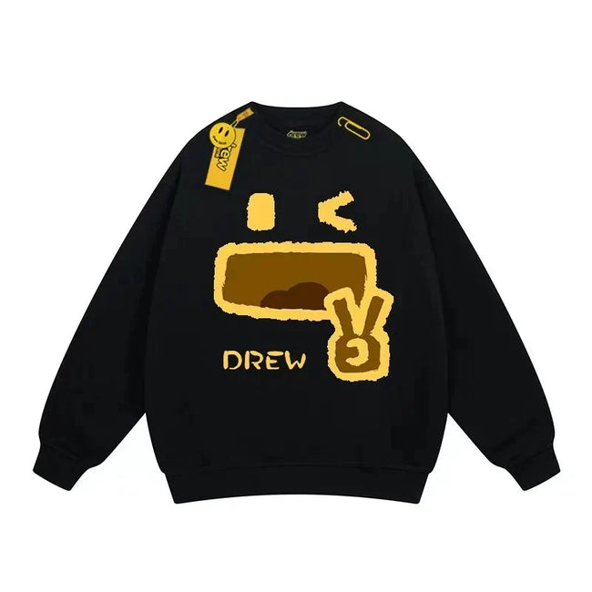 Drew Black Smiley Graphic Relaxed-Fit Fleece Crewneck Sweatshirt Hover Image