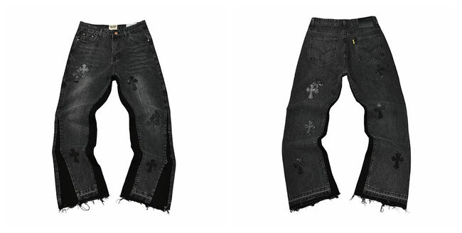 Gallery Dept Black Cross Embroidered Distressed Jeans Hover Image