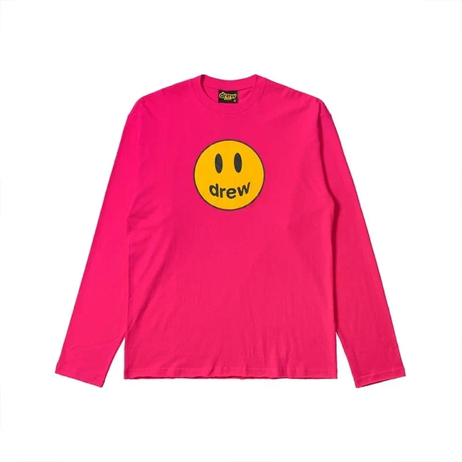Drew House Classic Smiley Long Sleeve Tee, Hot Pink Hover Image