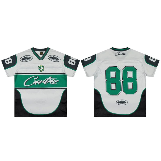 Corteiz Number 88 Athletic Jersey T-Shirt - White/Green/Black Hover Image
