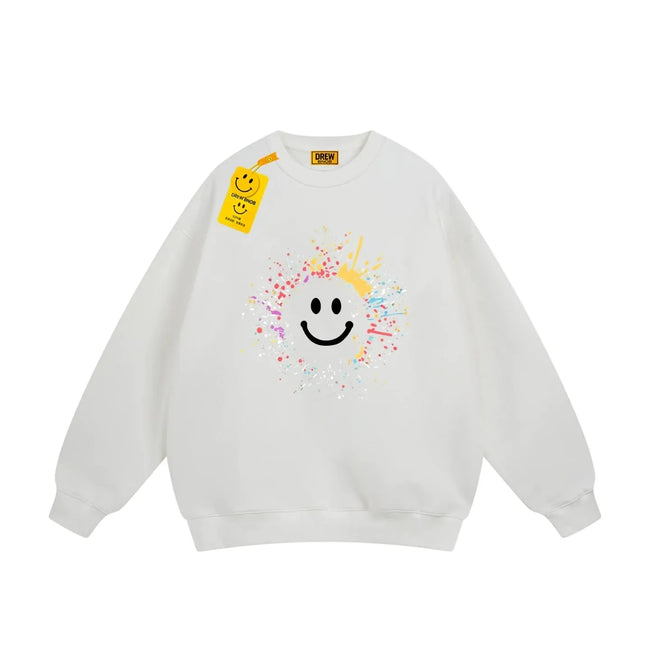 Drew White Paint-Splatter Smiley Relaxed-Fit Crewneck Sweatshirt Hover Image