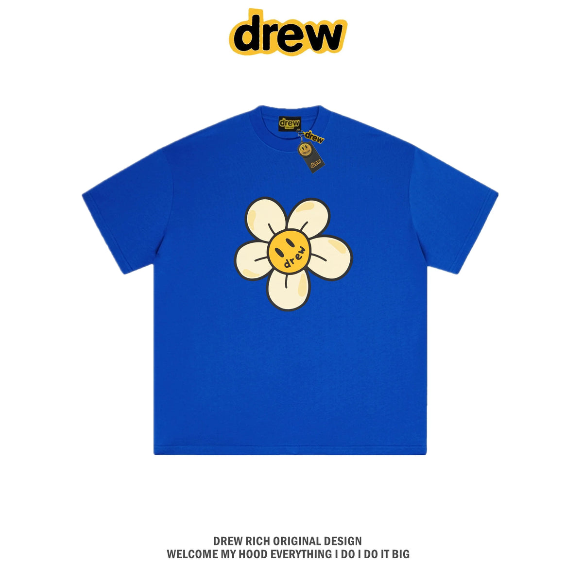 Drew House Daisy Smiley Graphic Oversized Cotton T-Shirt, Royal Blue