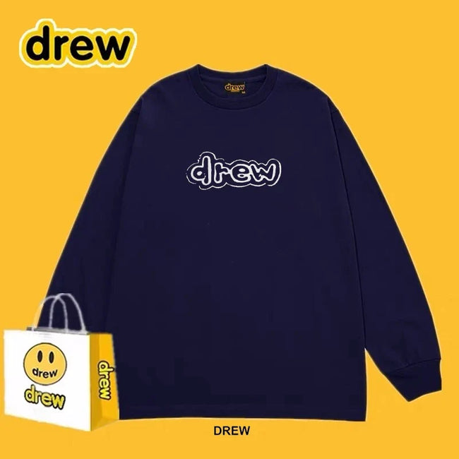 Drew Navy Outline Logo Relaxed-Fit Long-Sleeve Top Hover Image