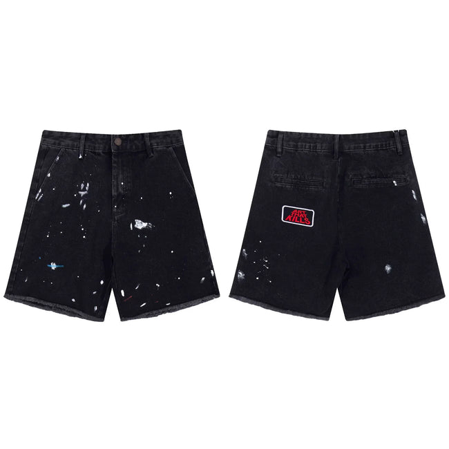 Gallery Dept Black Paint‑Splatter Denim Shorts Hover Image