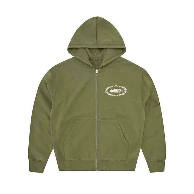 Corteiz Laurel Island Badge Zip Hoodie – Olive Green (+ Matching Pants) Main Image