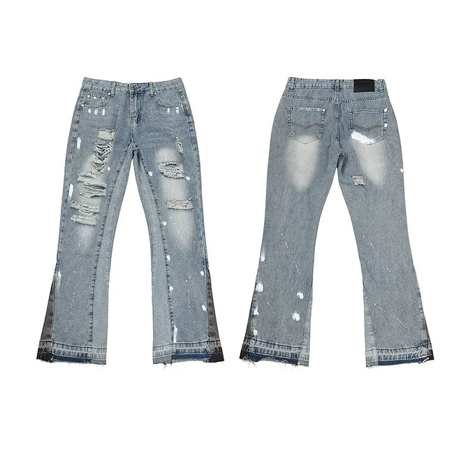 Gallery Dept Multi‑Ripped Bleach‑Wash Flare Jeans Hover Image