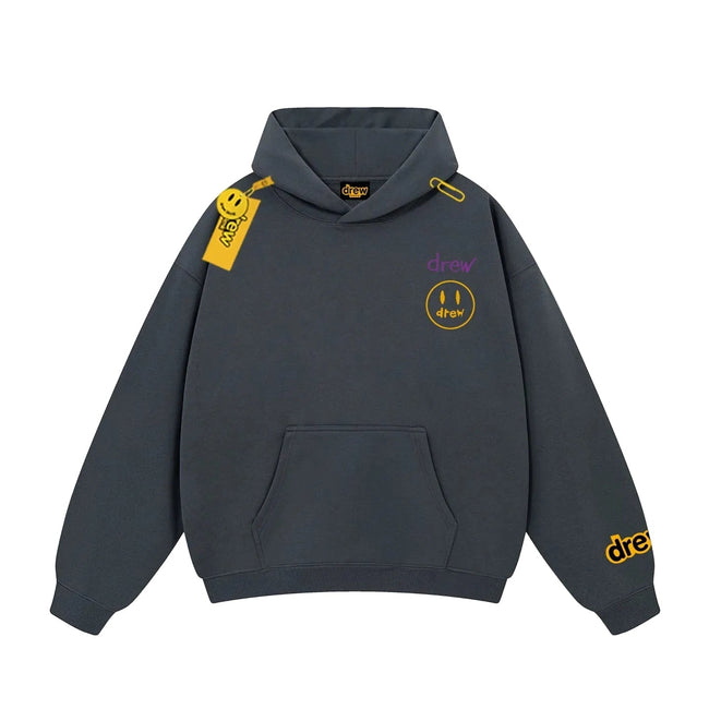 Drew Charcoal Smiley Graphic Relaxed-Fit Fleece Hoodie Hover Image