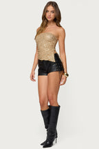 Sequin Asymmetric Slit Strapless Top