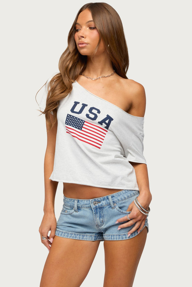 USA Babe Off Shoulder T Shirt Main Image