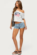 USA Babe Off Shoulder T Shirt